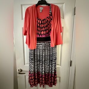 Catherines Pink, Peach & Black sleeveless dress & shrug 1X (18)
